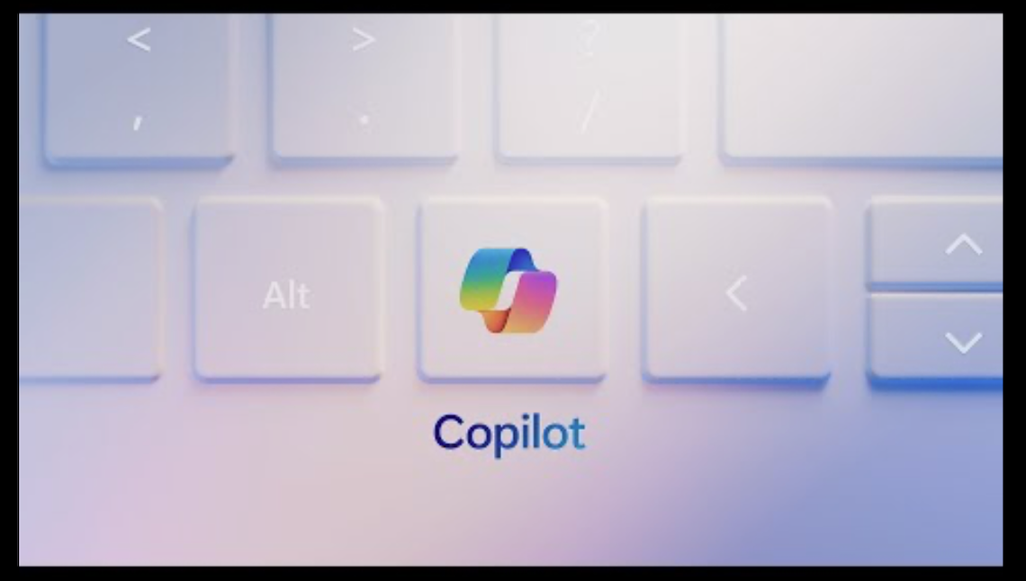 A dedicated Copilot key on a Windows laptop keyboard, replacing a standard key with the Copilot logo
