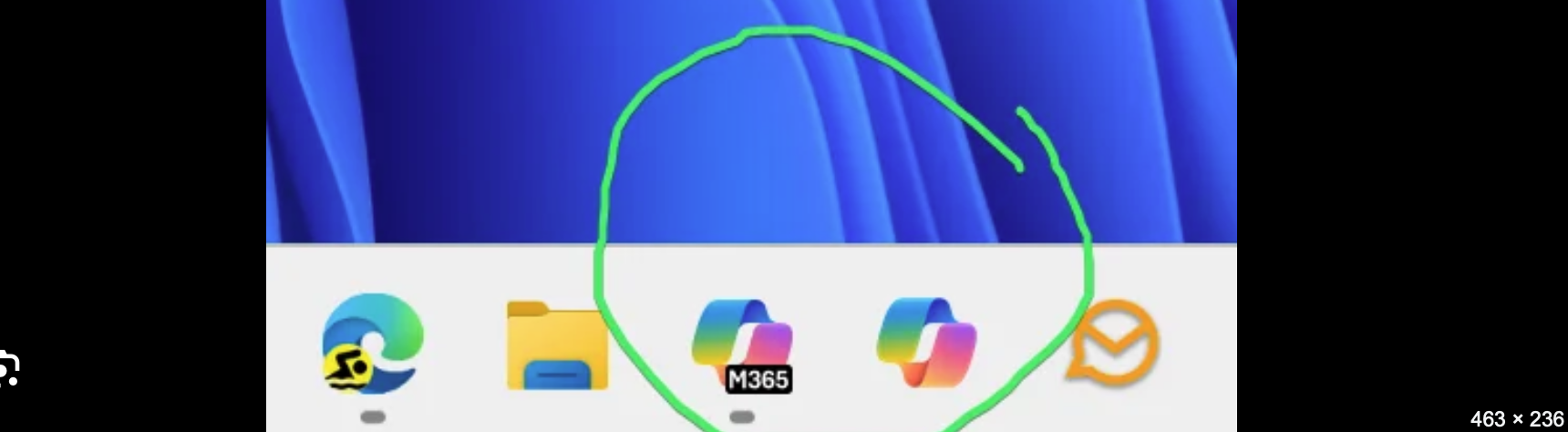 The Windows 11 taskbar showing the Copilot icon pinned alongside core system apps like Edge and File Explorer